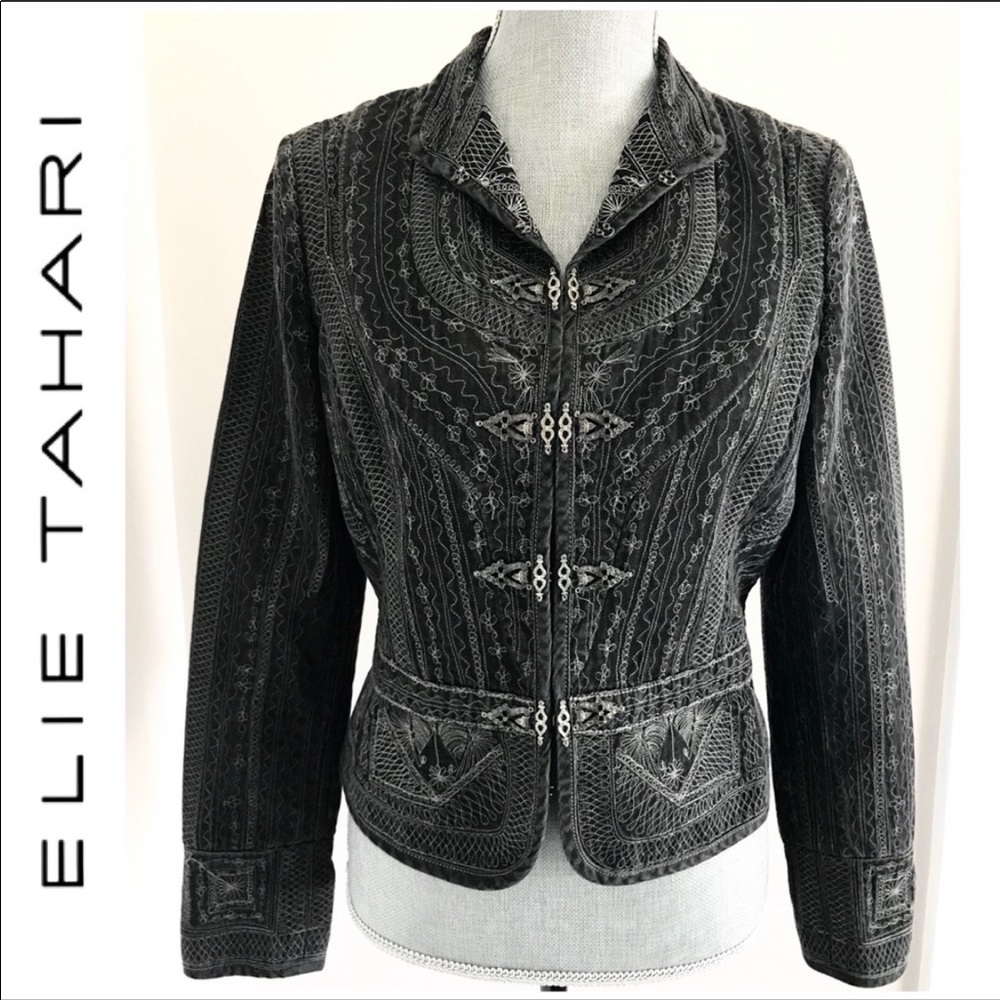 Elie Tahari Embroidered Venetian Boho crop Jacket